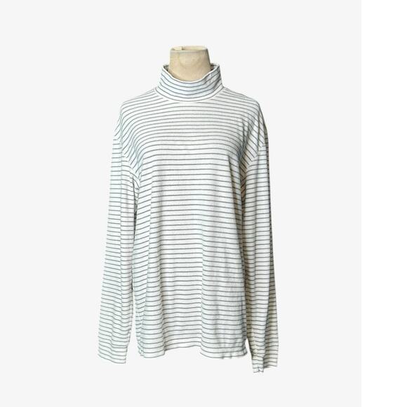 Uniqlo white gray stripes long sleeves fleece t shirt size Large - Picture 8 of 10